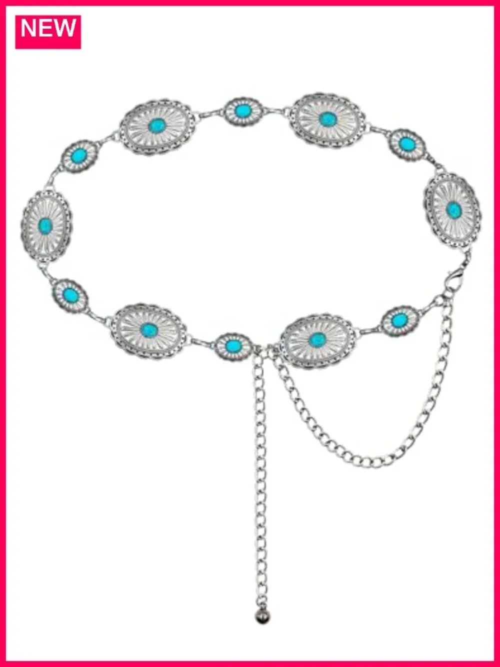 Western Metal Concho Belt with Turquoise Stones for Dresses Jeans